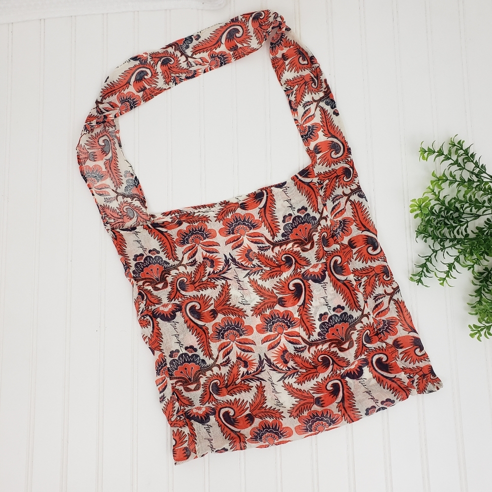 Free People Tote Bag Paisley Floral Linen Bag Orange Blue Boho Bag